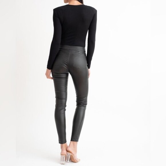 Daniela Corte Lisa Black long sleeve padded shoulders Bodysuit Top Sz M - Picture 3 of 13